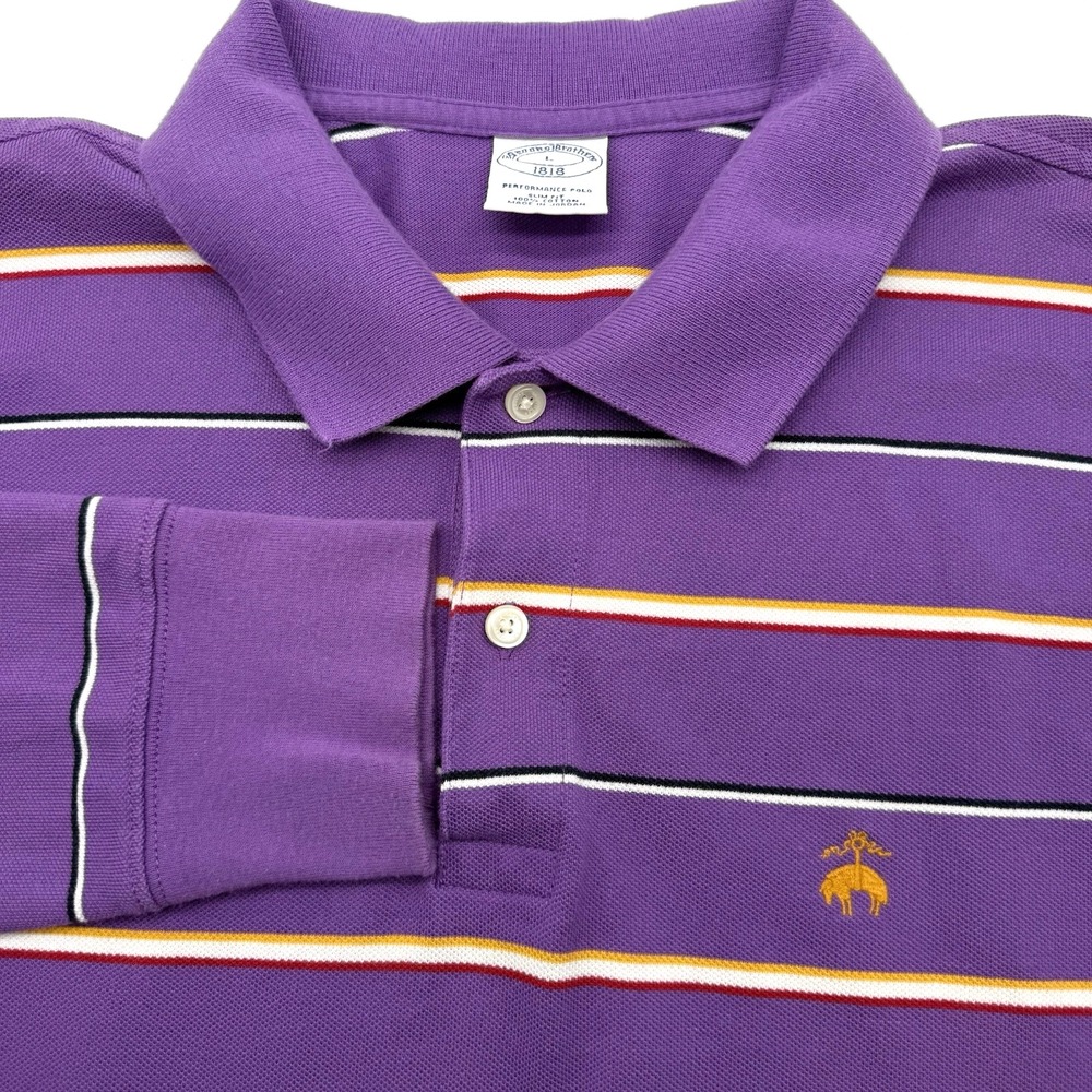 Brooks Brothers Slim Fit Men's Long Sleeve Performance Multicolor Golf Polo L
